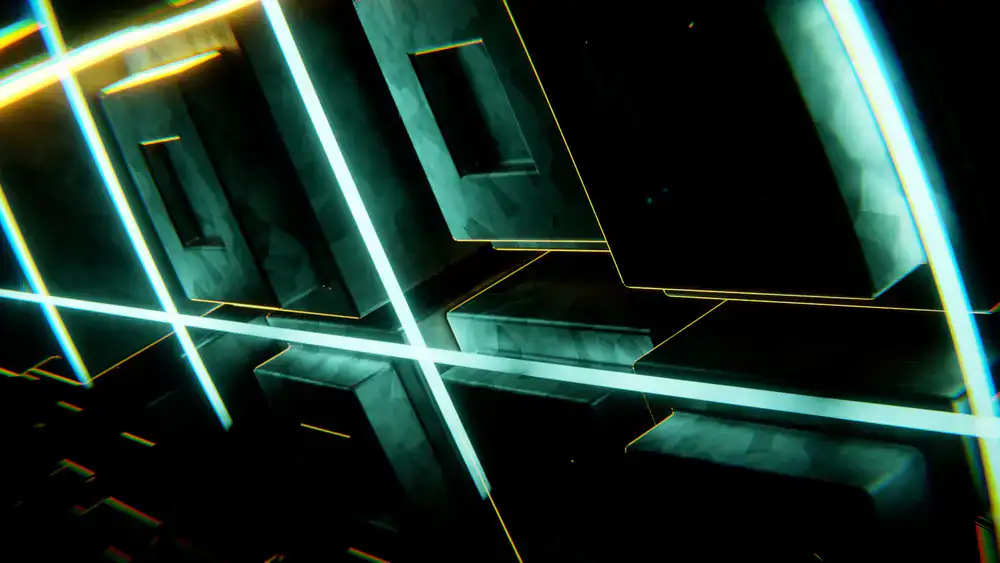 Dark immersive neon grid pattern